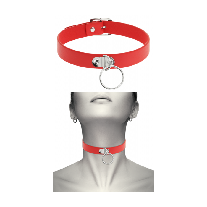 Coquette BDSM aesthetic red choker vegan leather O ring