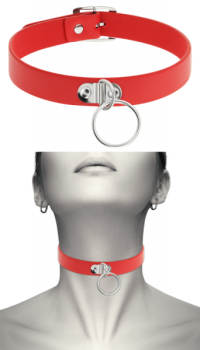 COQUETTE CHOKER WITH METAL RING RED