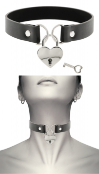 COQUETTE CHOKER WITH HEART-SHAPED LOCK AND KEY BLACK