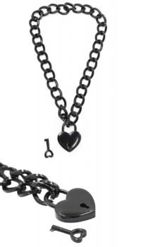 OHMAMA STAINLESS STEEL HEART-SHAPED LOCK NECKLACE BLACK