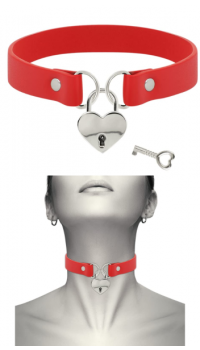 COQUETTE CHOKER WITH HEART-SHAPED LOCK AND KEY RED