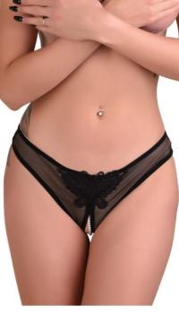 INDRA CROTCHLESS BEADED THONG S/M BLACK