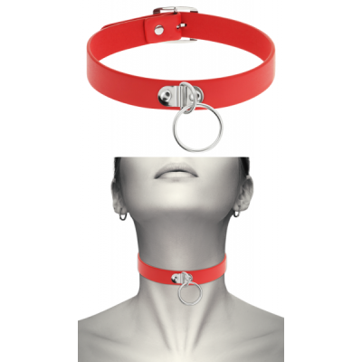 Coquette BDSM aesthetic red choker vegan leather O ring